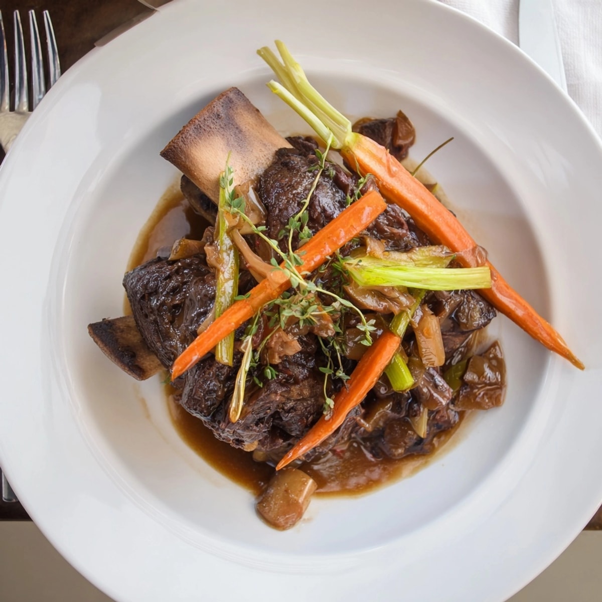 Rustic Apple Cider Braised Short Ribs in a cast iron pot, ready for a cozy dinner.