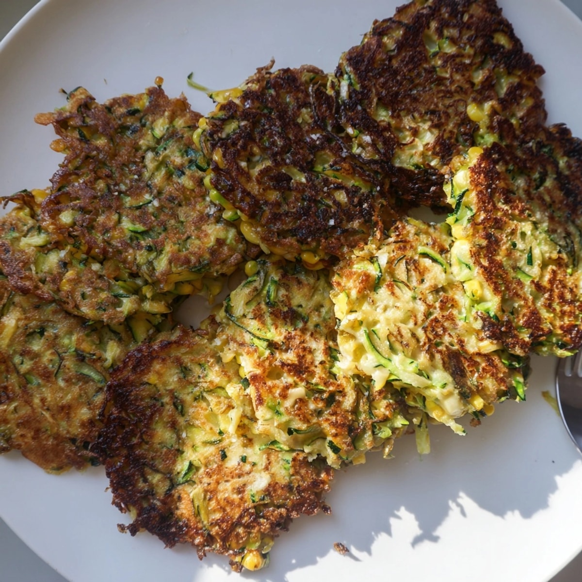 Savory Sweet Corn &amp; Zucchini Fritters recipe, easy summer side dish, ready in minutes.