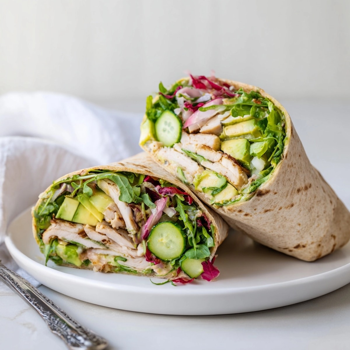 Golden grilled Microgreen & Honey Mustard Chicken Wraps, filled with crunchy veggies and creamy sauce.
