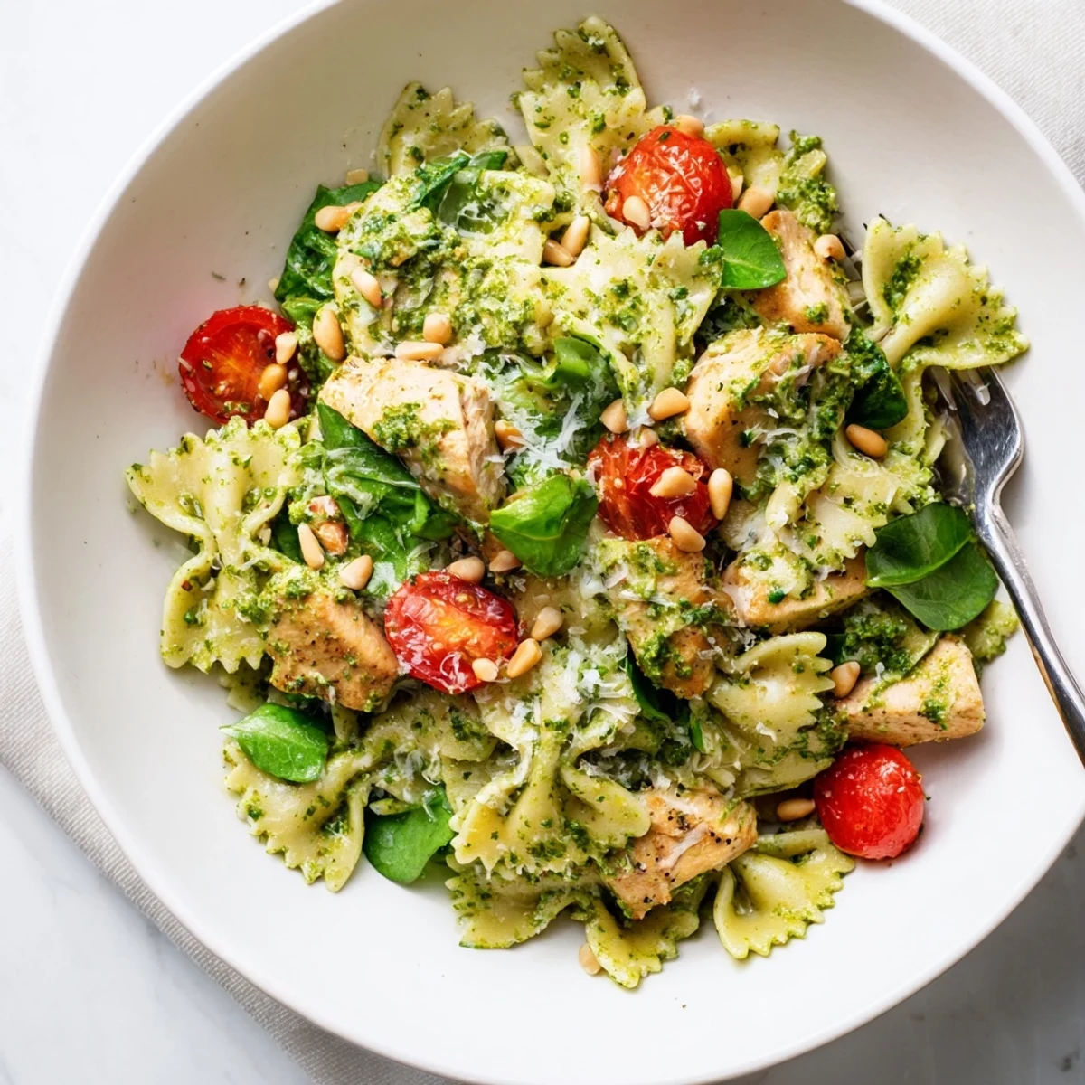 Quick and easy Pesto Pasta recipe featuring tender chicken, fresh basil, and creamy sauce.