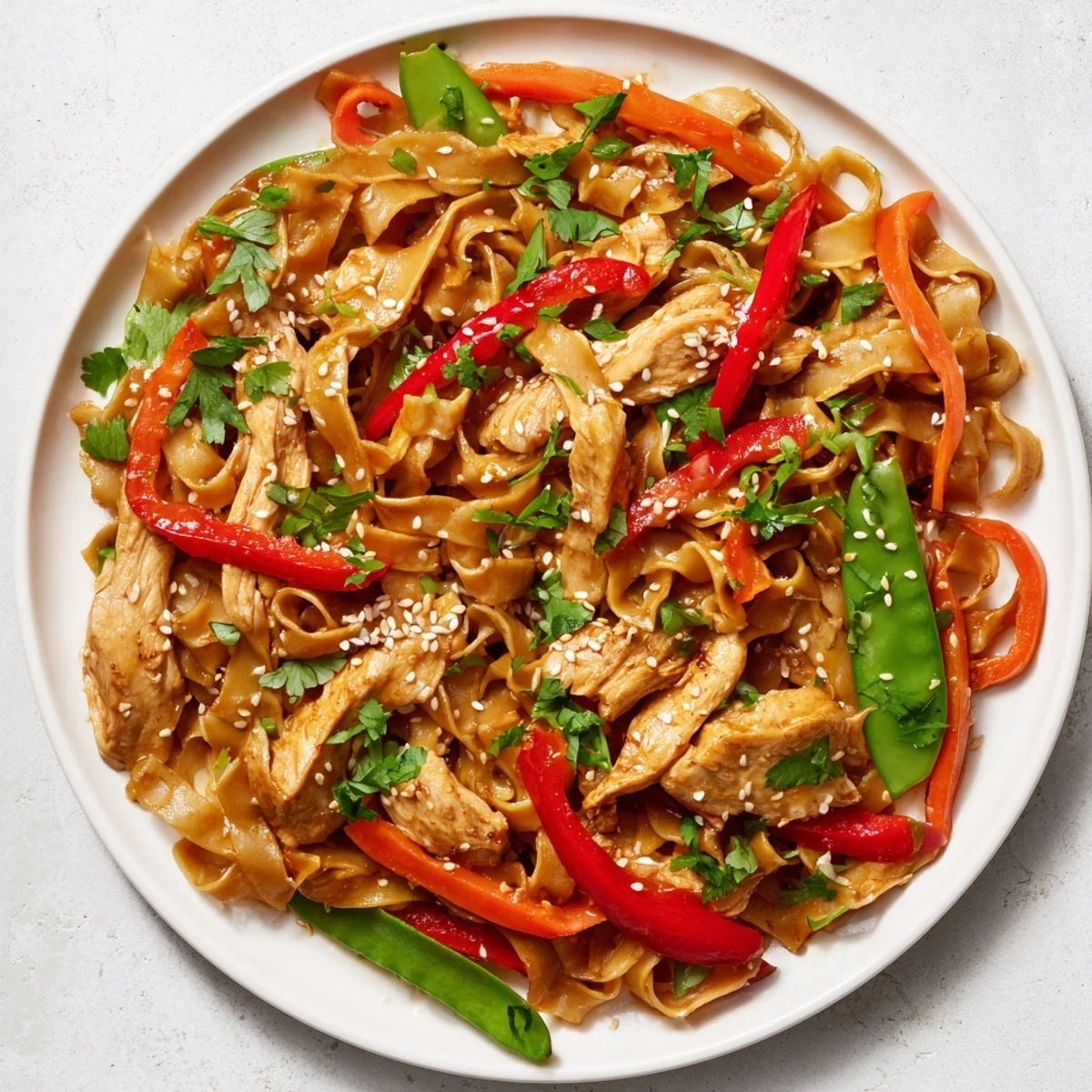 Steaming Lemon-Garlic Chicken Stir Fry with noodles: a colorful dish featuring tender chicken and vibrant vegetables.