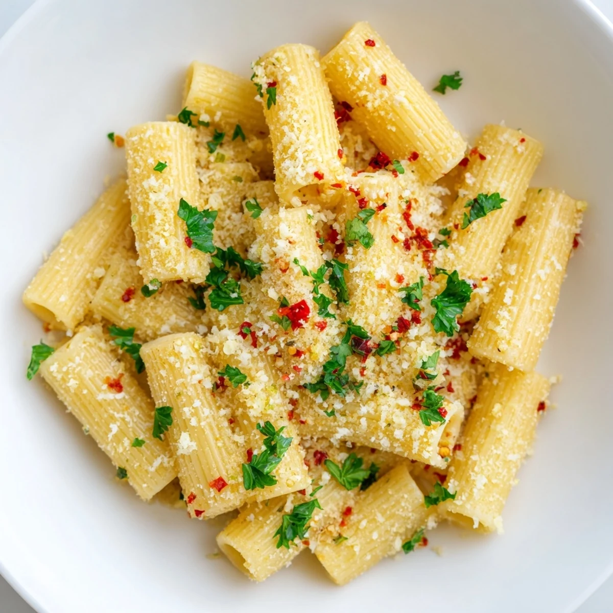 Close-up of baked Spicy Lemon-Parmesan Pasta Chips; showing a delightful mix of textures and Parmesan.