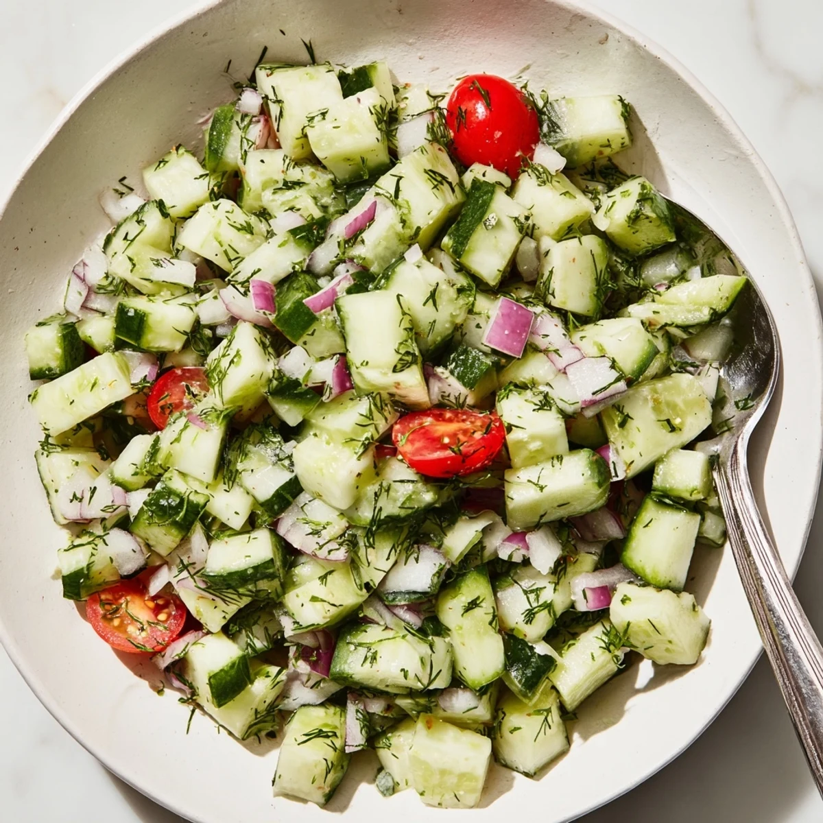 Simple Cucumber and Dill Chopped Salad: a cool, vibrant salad with refreshing cucumbers and zesty lemon dressing.