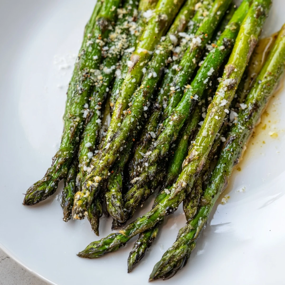 Freshly roasted asparagus topped with grated Parmesan: a simple Italian-inspired side for any dinner table.