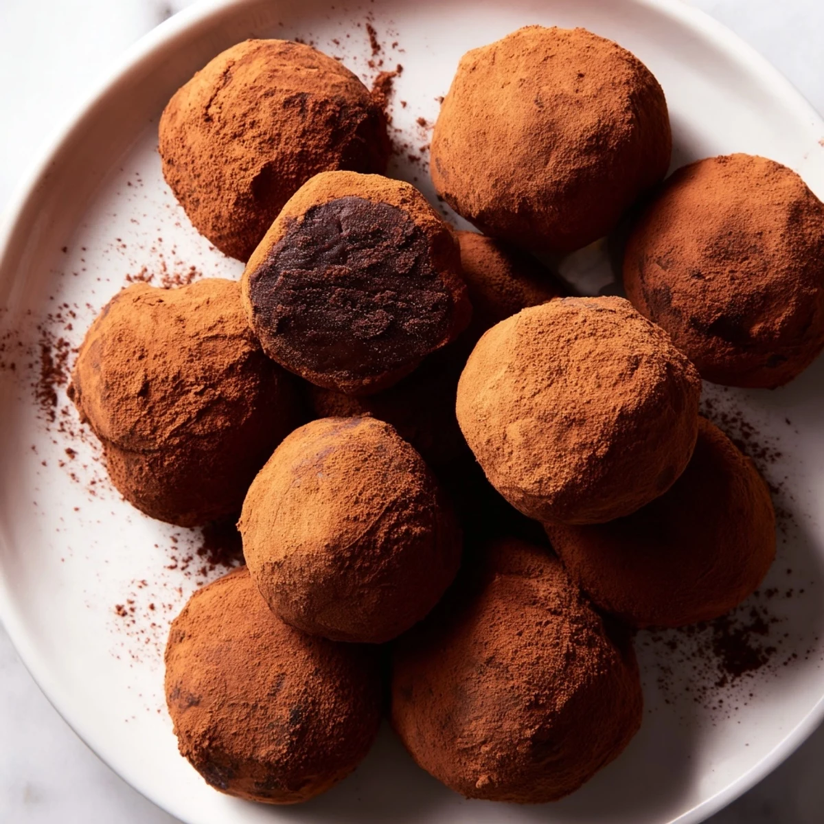 Velvety dark chocolate truffles, a perfect French dessert, waiting to be served and enjoyed.