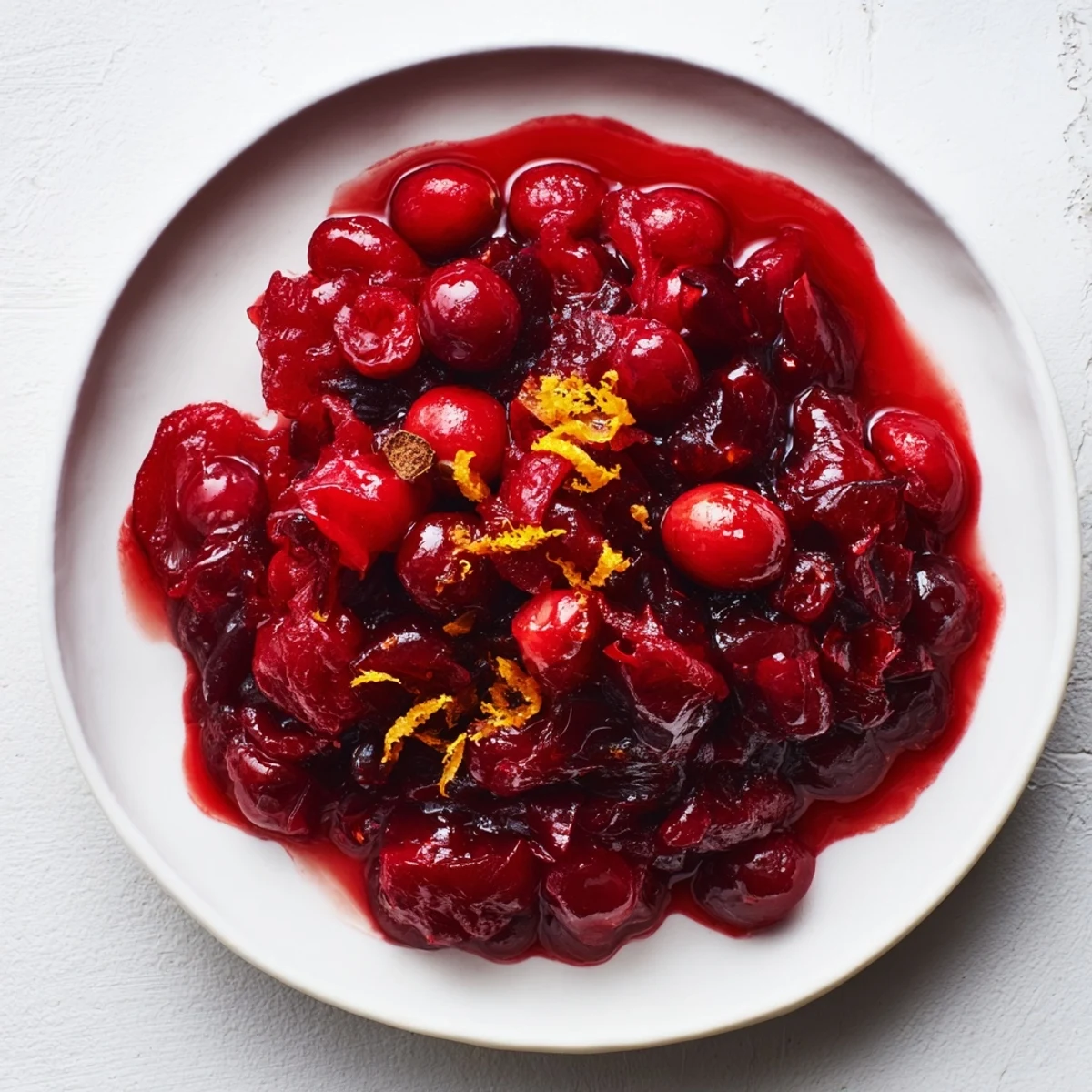 Bright red Cranberry Compote, a perfect condiment to top your holiday desserts alongside some vanilla ice cream.