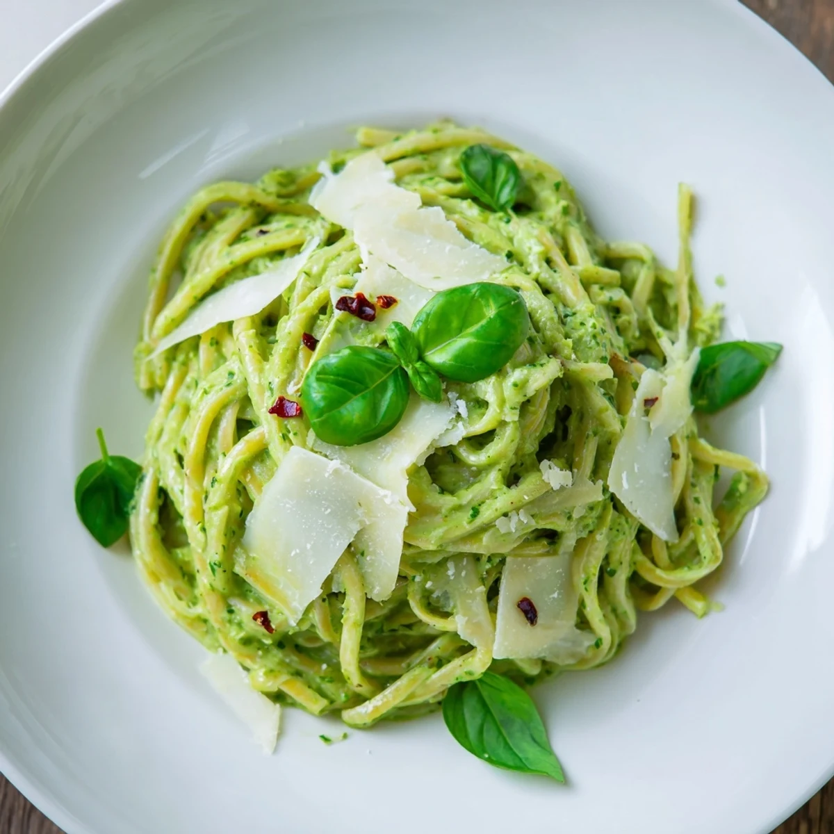 Creamy avocado and spinach pasta, a vibrant green dish, ready to be tossed with the cooked spaghetti.