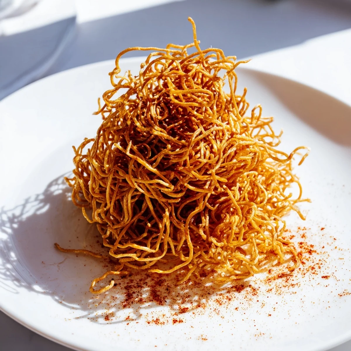 Golden, crispy noodle nests ready to be topped or enjoyed as a satisfying snack.