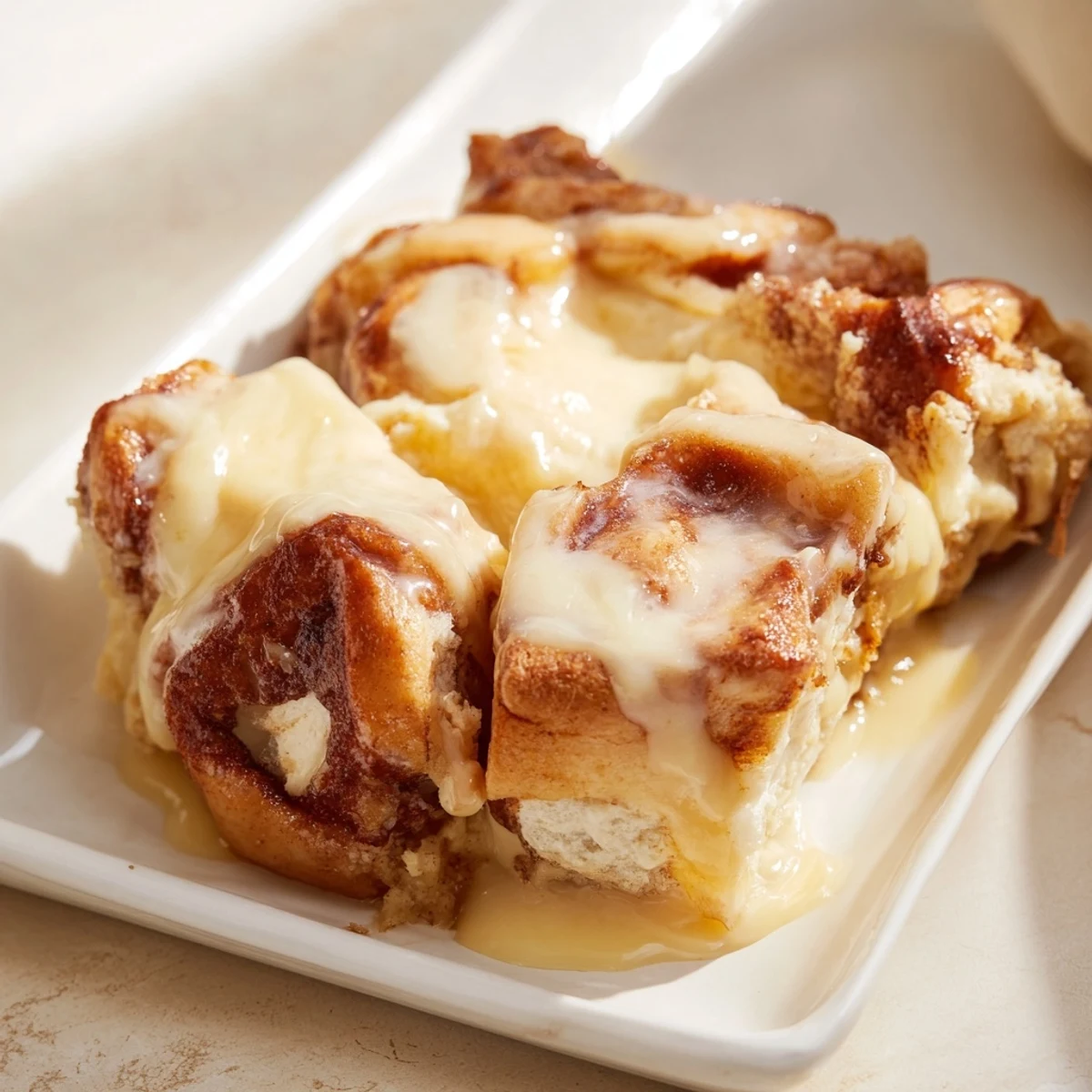 Creamy custard coats chopped cinnamon rolls in this delicious Cinnamon Roll Casserole recipe for brunch.