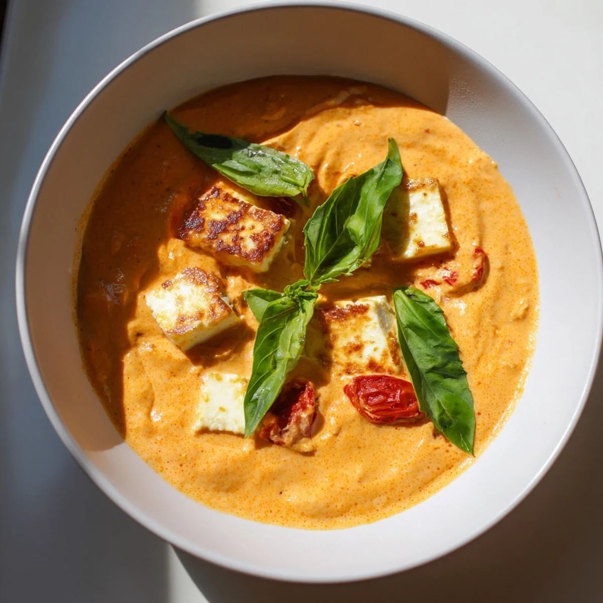 This Roasted Feta Soup showcases perfectly roasted vegetables blended into a smooth, savory Mediterranean delight.