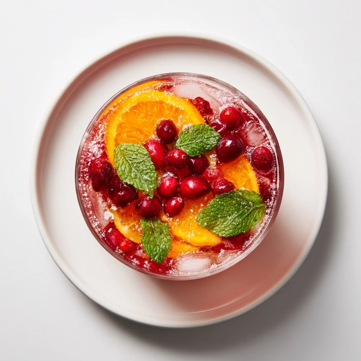 This festive glass of Sparkling Cranberry Punch sparkles with bubbles and floating mint for an inviting beverage.
