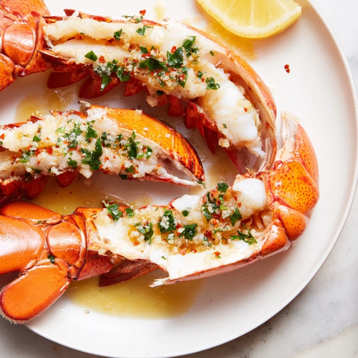 Golden garlic butter coats perfectly cooked Lobster Claws, a luxurious American seafood classic.