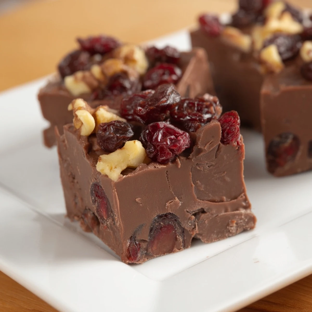 Decadent chocolate cherry fudge squares glistening, filled with tart cherries, a perfect dessert.