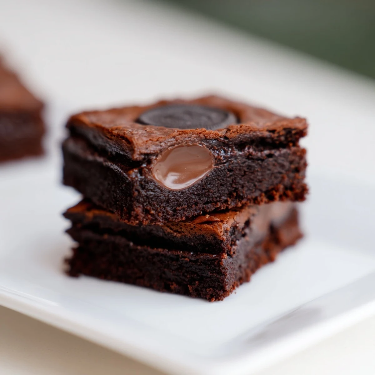 A square of decadent Peppermint Patty Brownies, a delicious treat perfect with vanilla ice cream.