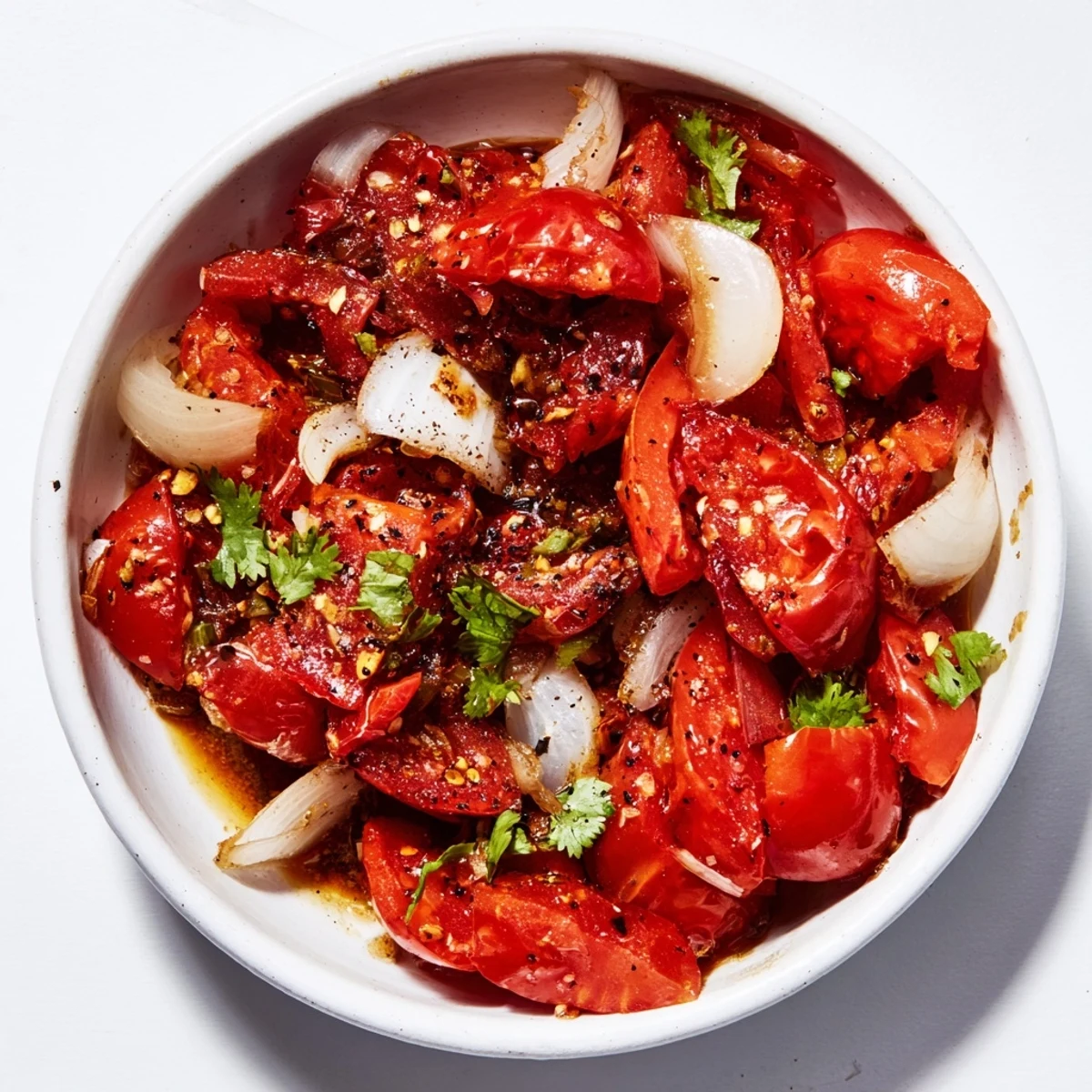 A close-up shot of the flavorful Roasted Tomato Salsa, ready to top tacos or add to any Mexican meal.