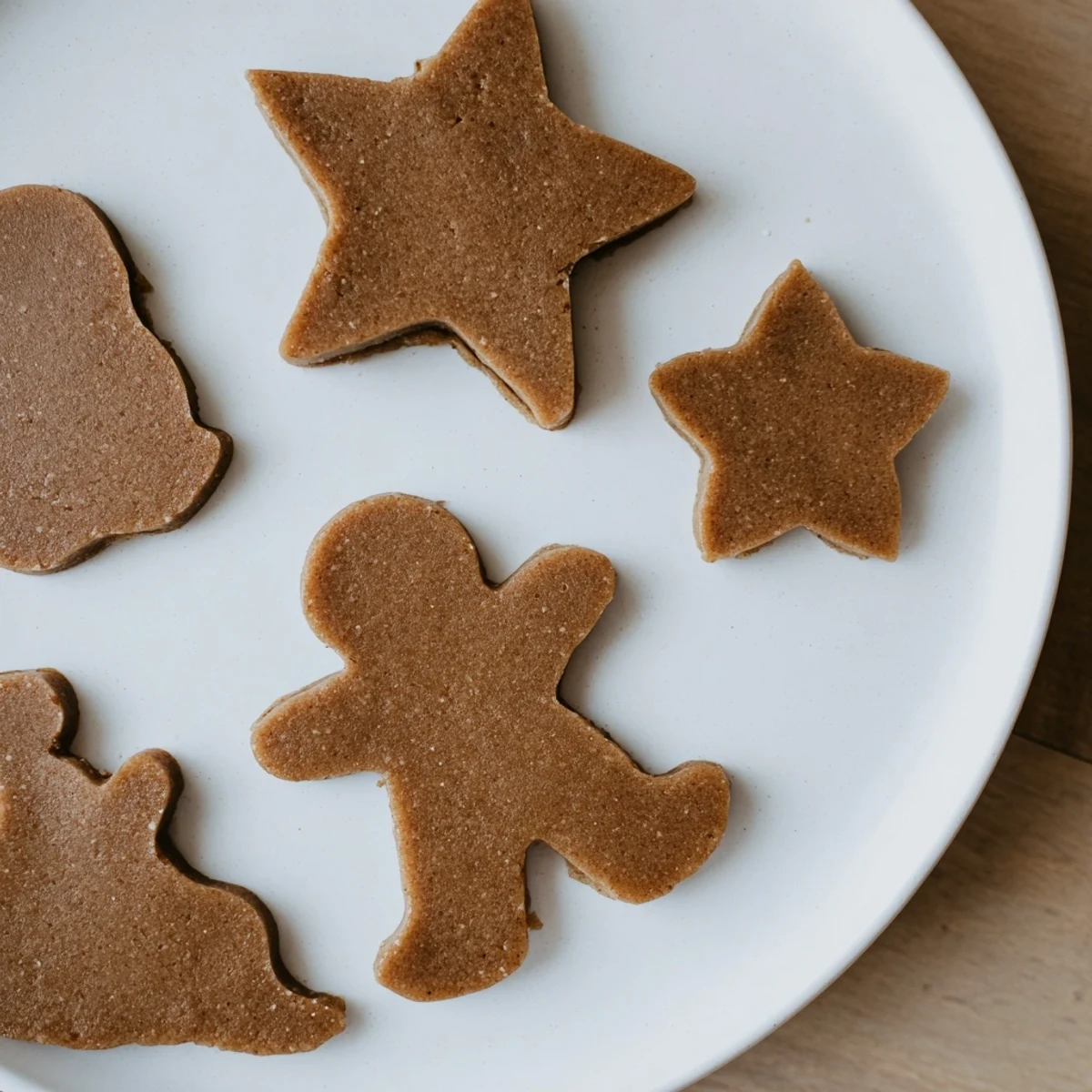 Gingerbread cookie dough, a spiced, dark brown mixture ready for rolling and cutting shapes.