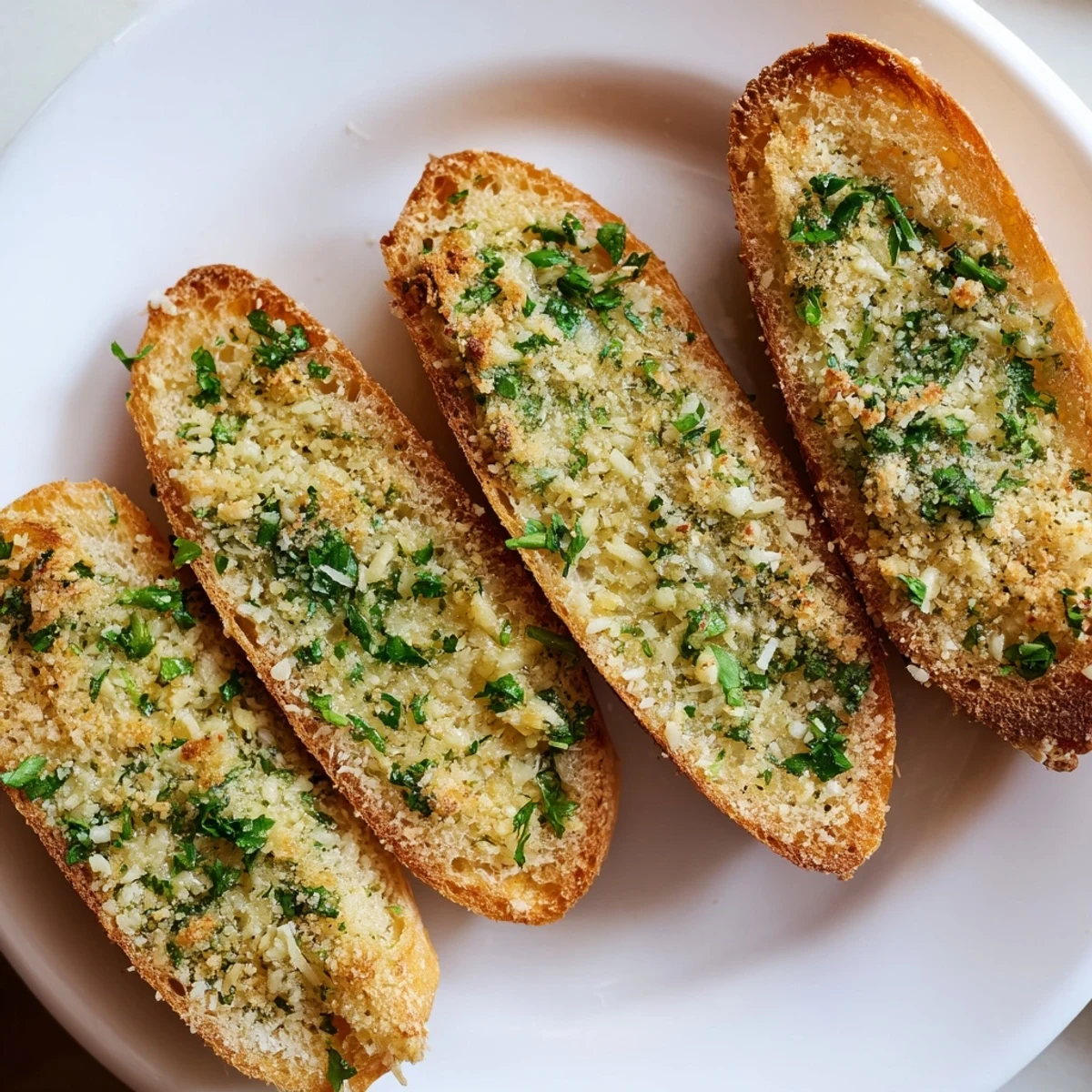 Fragrant and flavorful garlic butter spread on golden-brown garlic bread toast, perfect for a quick snack.