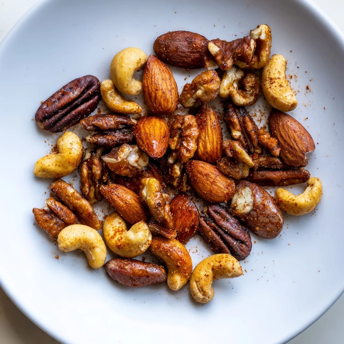 A serving bowl filled with spiced nut mix, perfect for snacking and holiday entertaining.