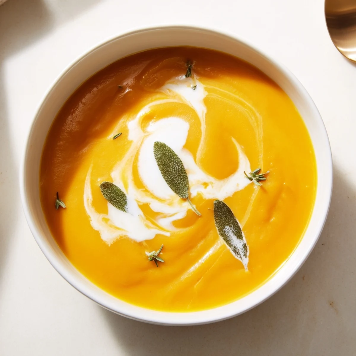 Creamy Sage Squash Soup, a warm and inviting bowl perfect for chilly autumn evenings.