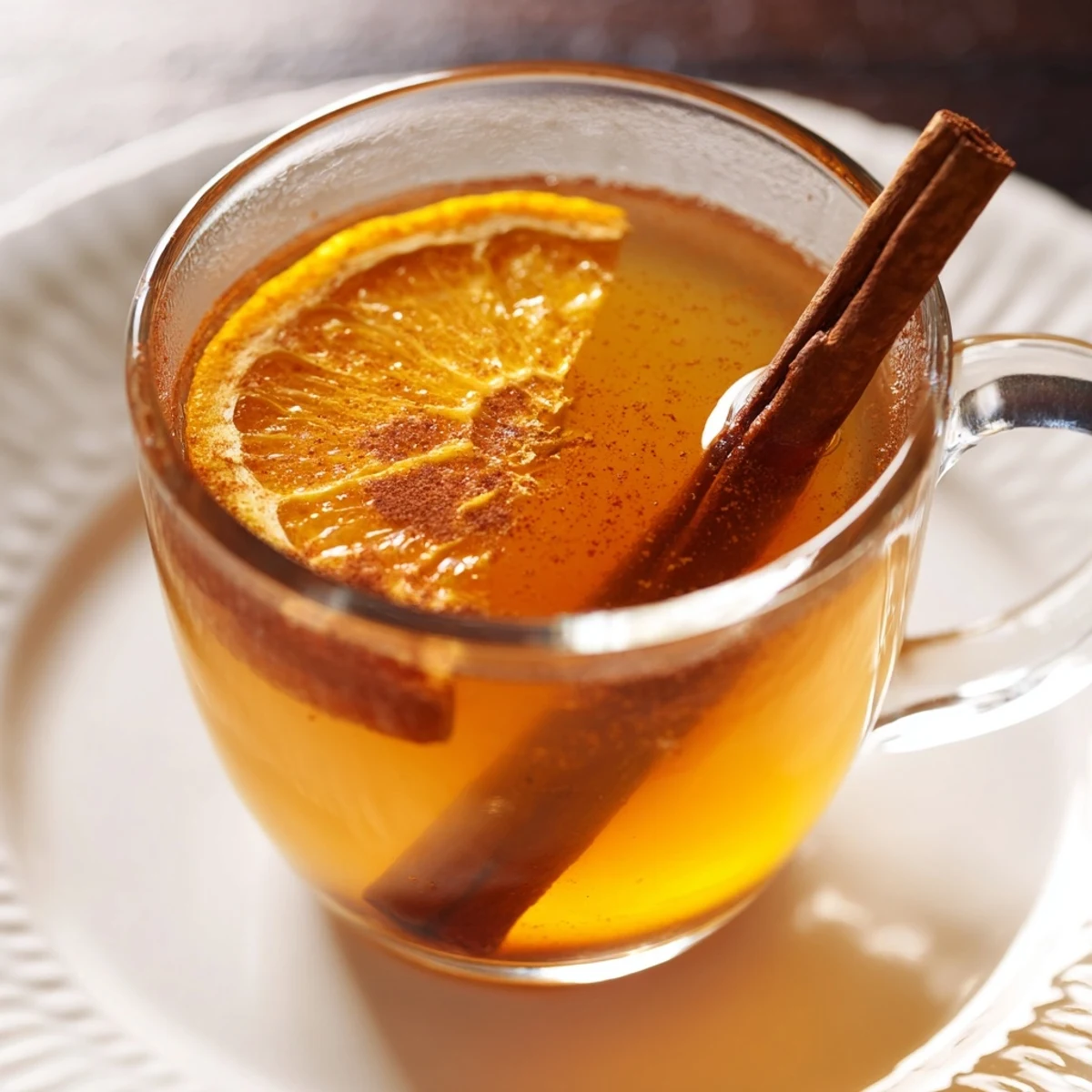 Steaming mugs of spiced cider, a festive autumn drink with warm cinnamon and clove.