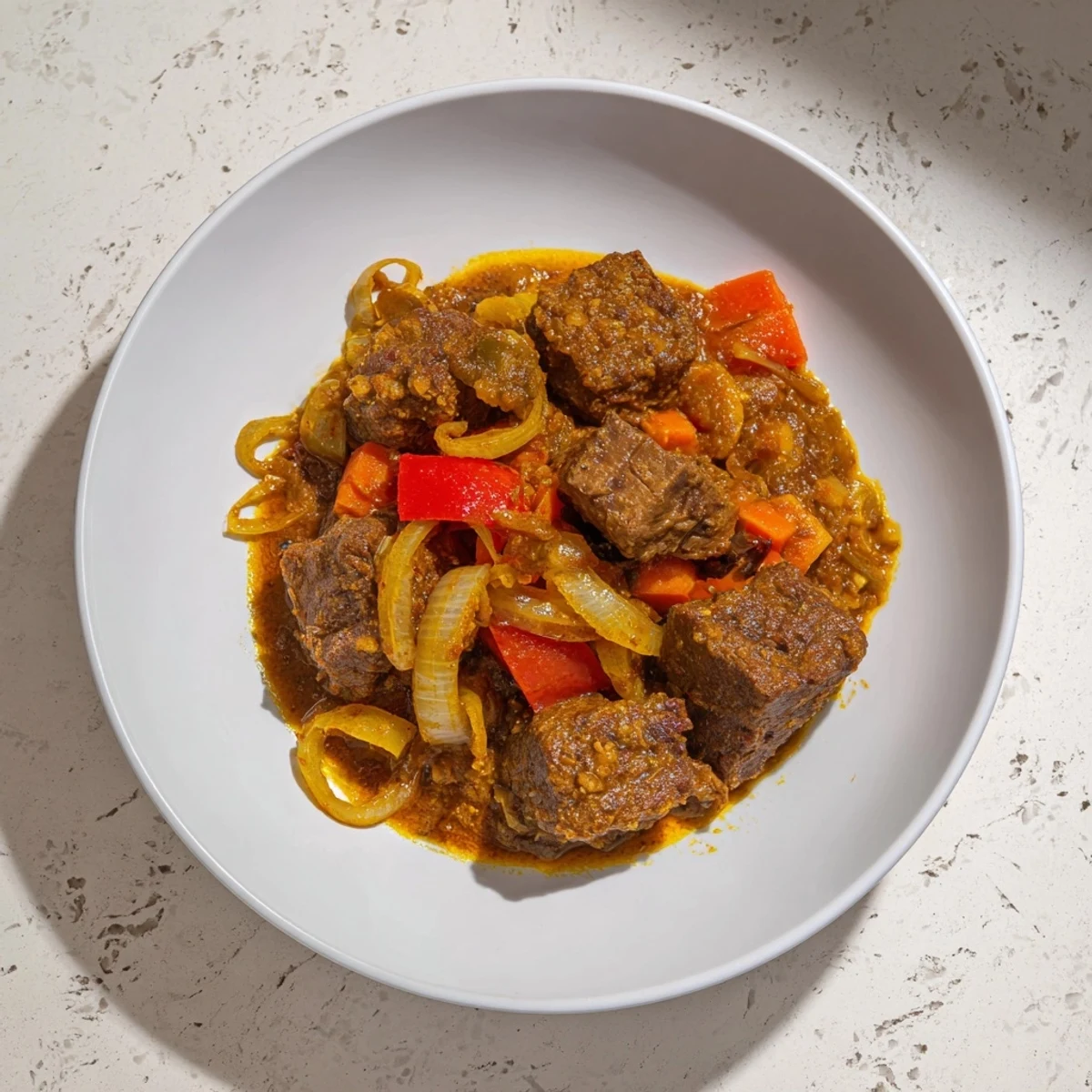 Hearty Meat Spiced dish: tender beef in a rich, savory sauce, perfect for a cozy dinner.