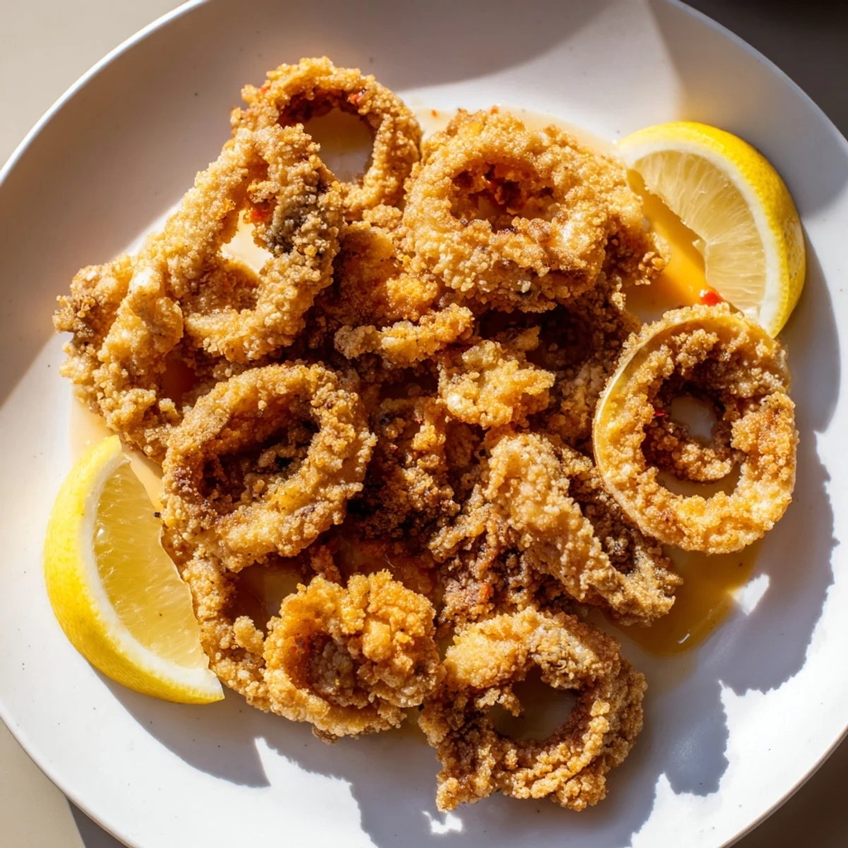 Close-up of the flavorful Squid Crispy, showing the perfect batter coating, ideal for a party snack.