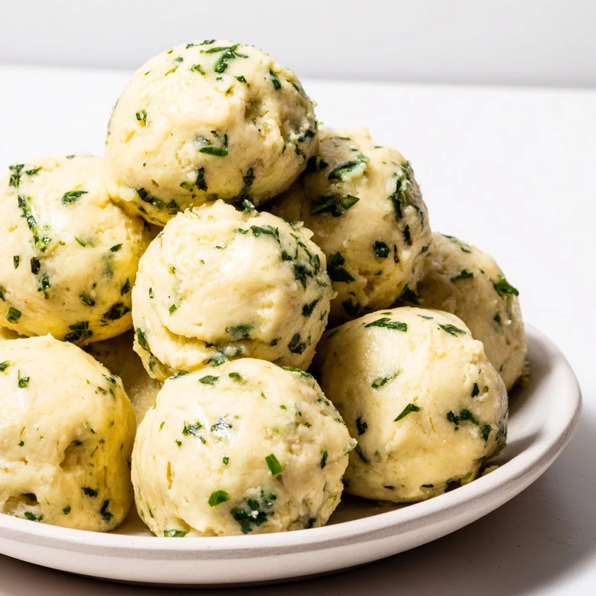 Close-up of soft, fragrant garlic and herb dough balls, perfect for dipping into warm marinara sauce.