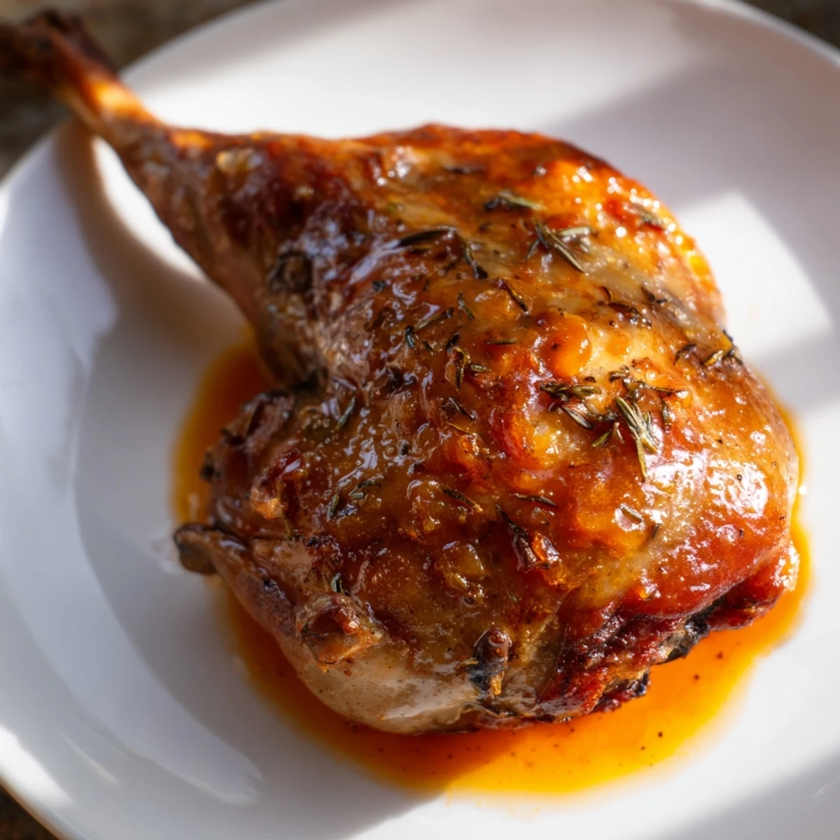 Imagine the rich aroma of this Slow Roasted Duck with Orange, served with a vibrant glossy orange glaze.