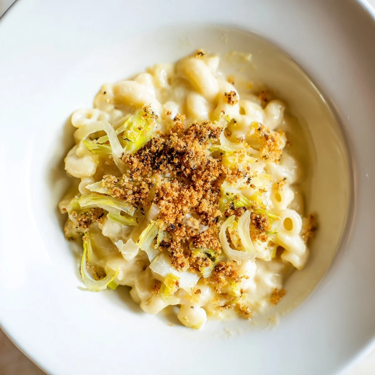 Delicious creamy macaroni cheese made with fresh leeks, baked to perfection in a golden crust.