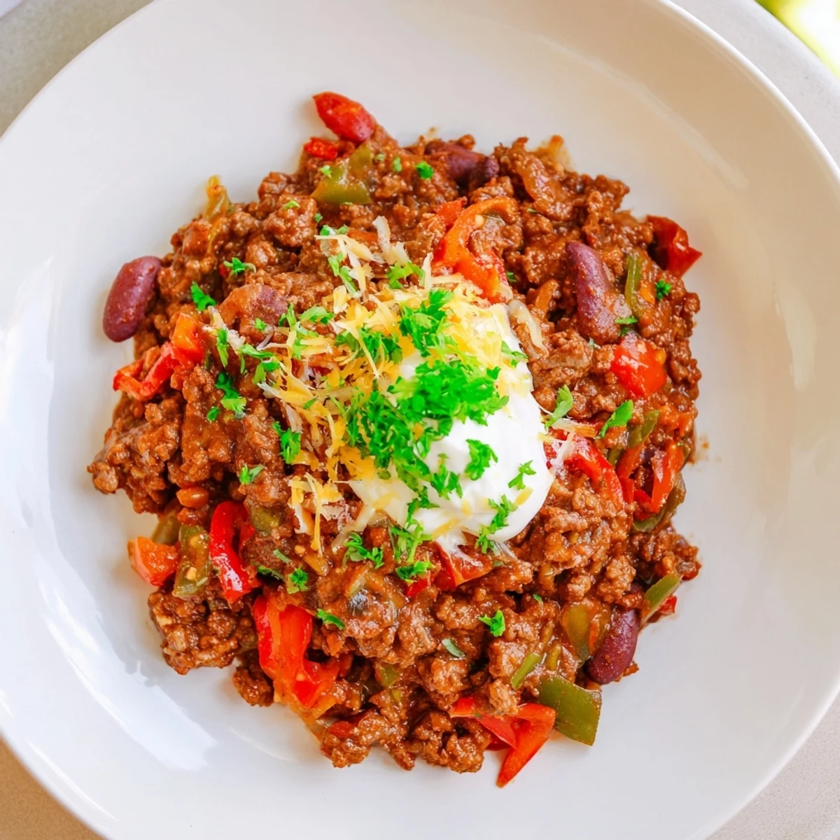 Rich, dark Beef Chilli with Kidney Beans, a Tex-Mex delight perfect for dinner tonight.