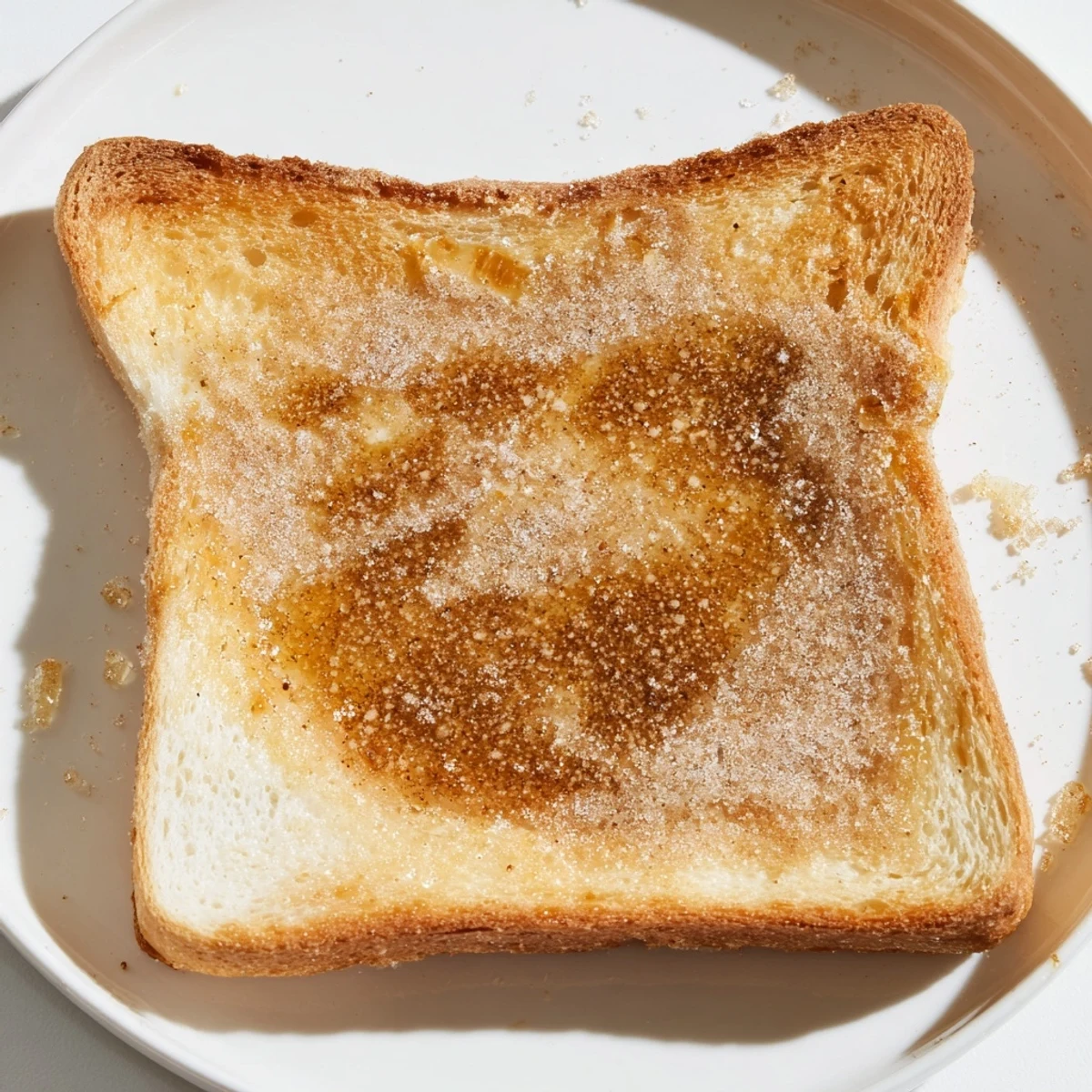 Golden, bubbly cinnamon toast, with crunchy edges and a sweet, cinnamony aroma.