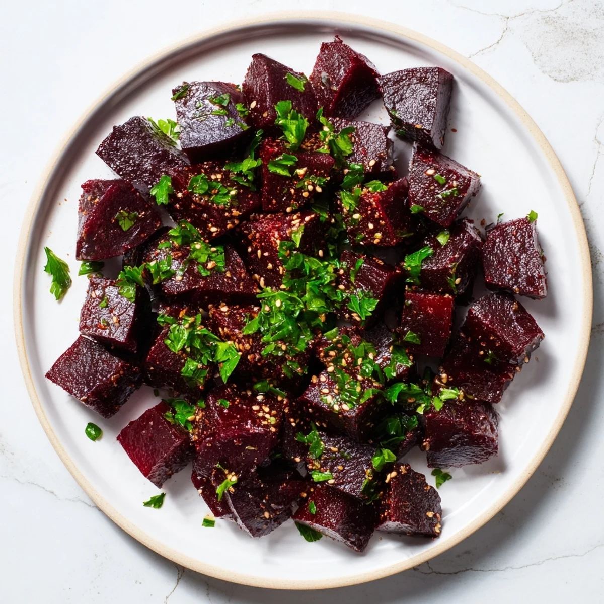 These perfectly roasted beetroot pieces, seasoned with balsamic, are a simple yet flavorful delight.