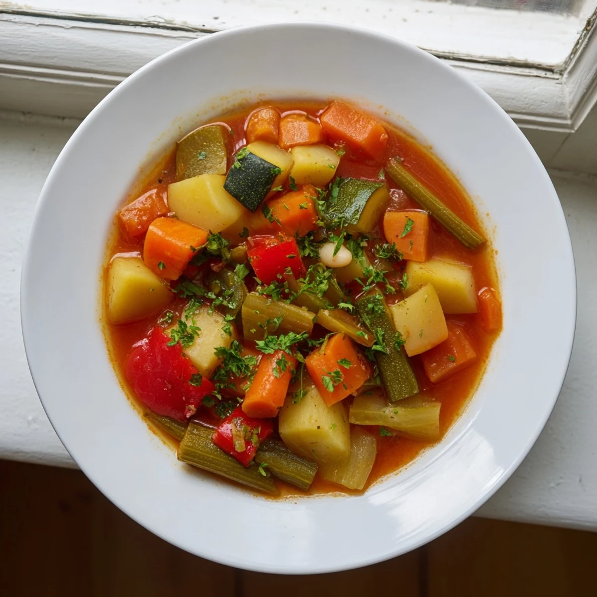 Warm, hearty Vegetarian Stew in bowls, garnished with parsley, a comforting gluten-free meal.