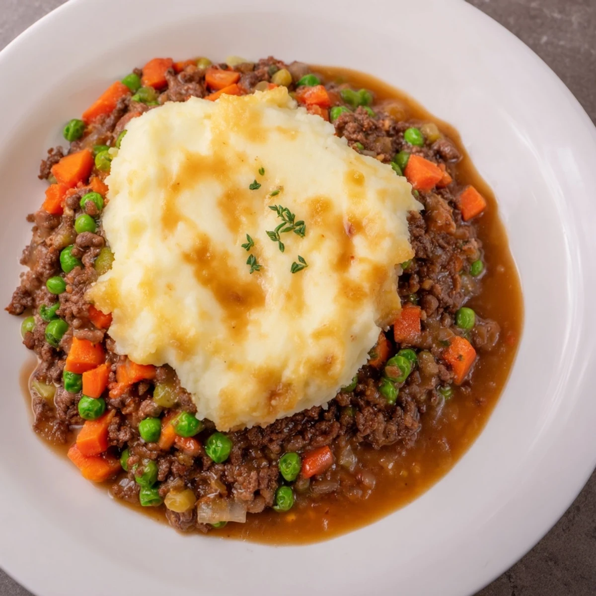 Golden bubbling Beef Shepherd's Pie, showcasing the tender beef filling beneath the creamy mash.