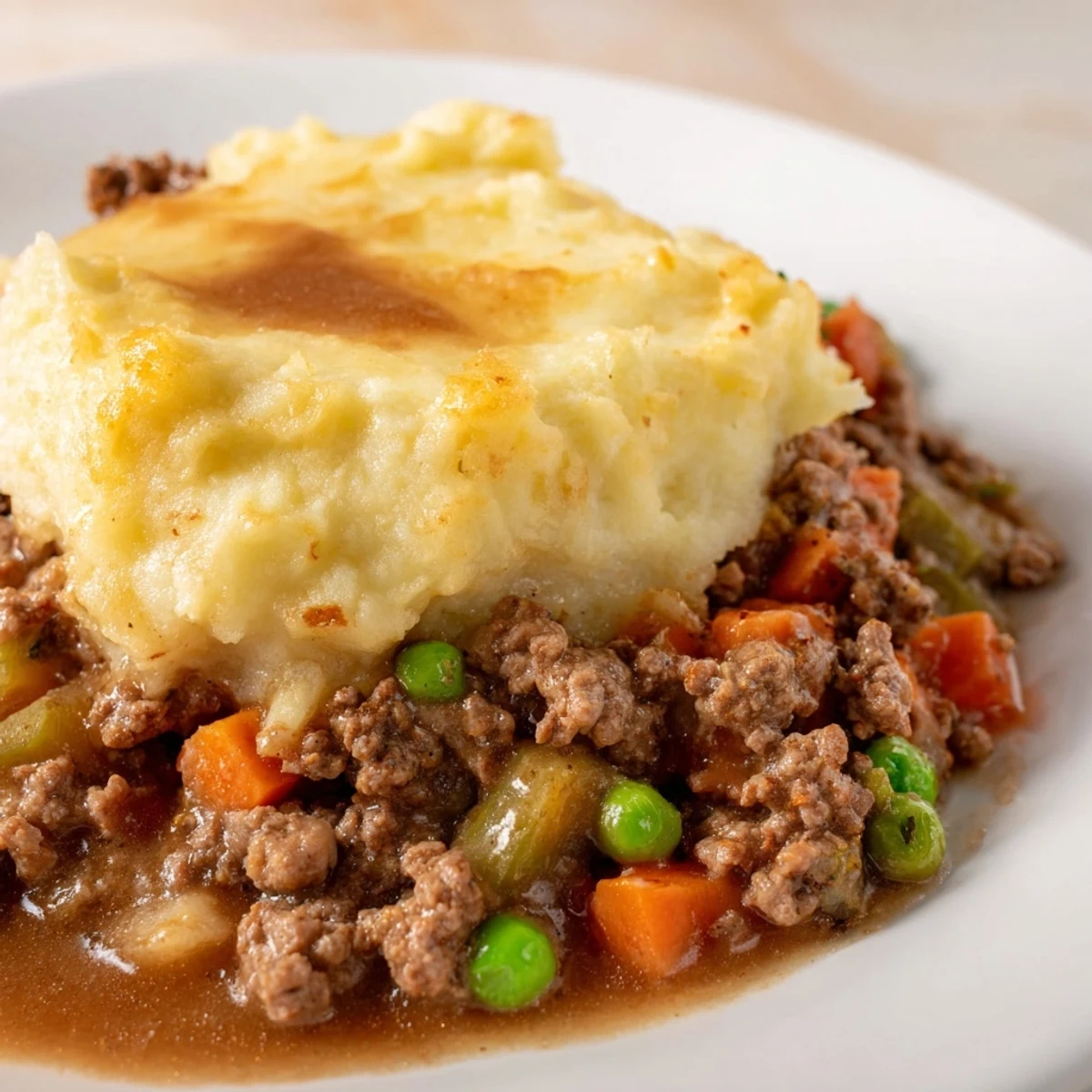 A close-up of a flavorful, gluten-free Beef Shepherd's Pie, ready to be enjoyed.