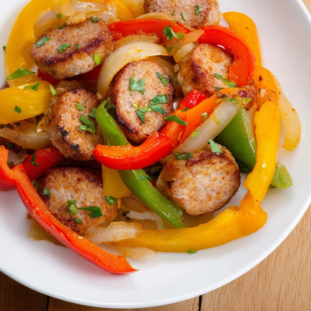 Sizzling Turkey Sausage and Pepper Skillet: a colorful mix of sausage and tender, cooked vegetables.