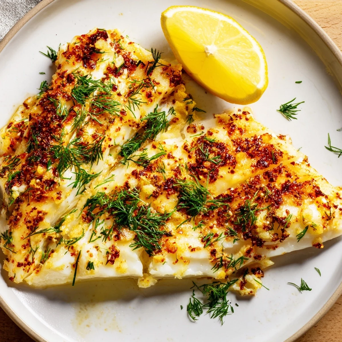 Beautifully baked haddock fillets with lemon and herbs, ready for a delicious, healthy meal.