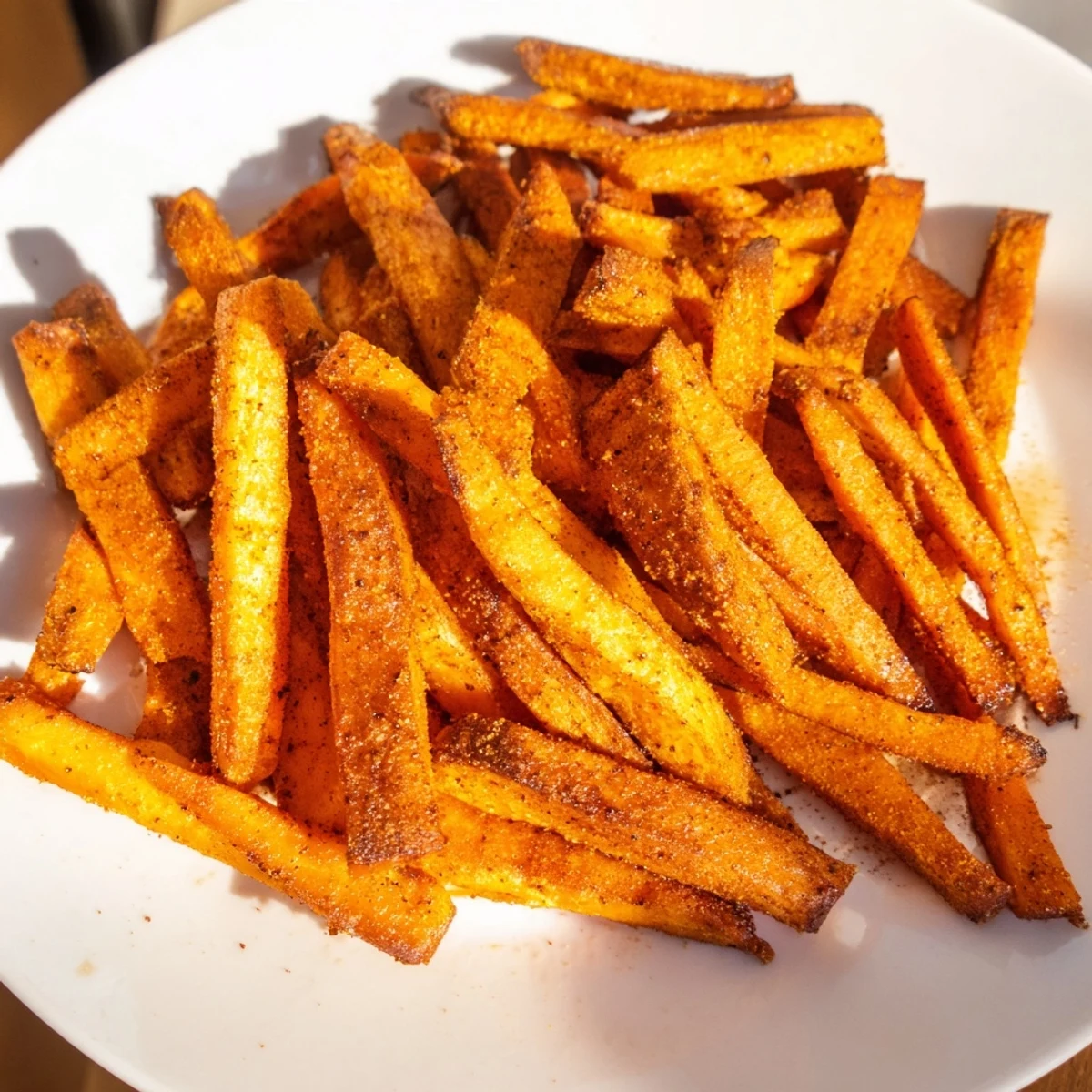 Golden, perfectly baked sweet potato fries, offering a crispy texture, ready to dip and enjoy.