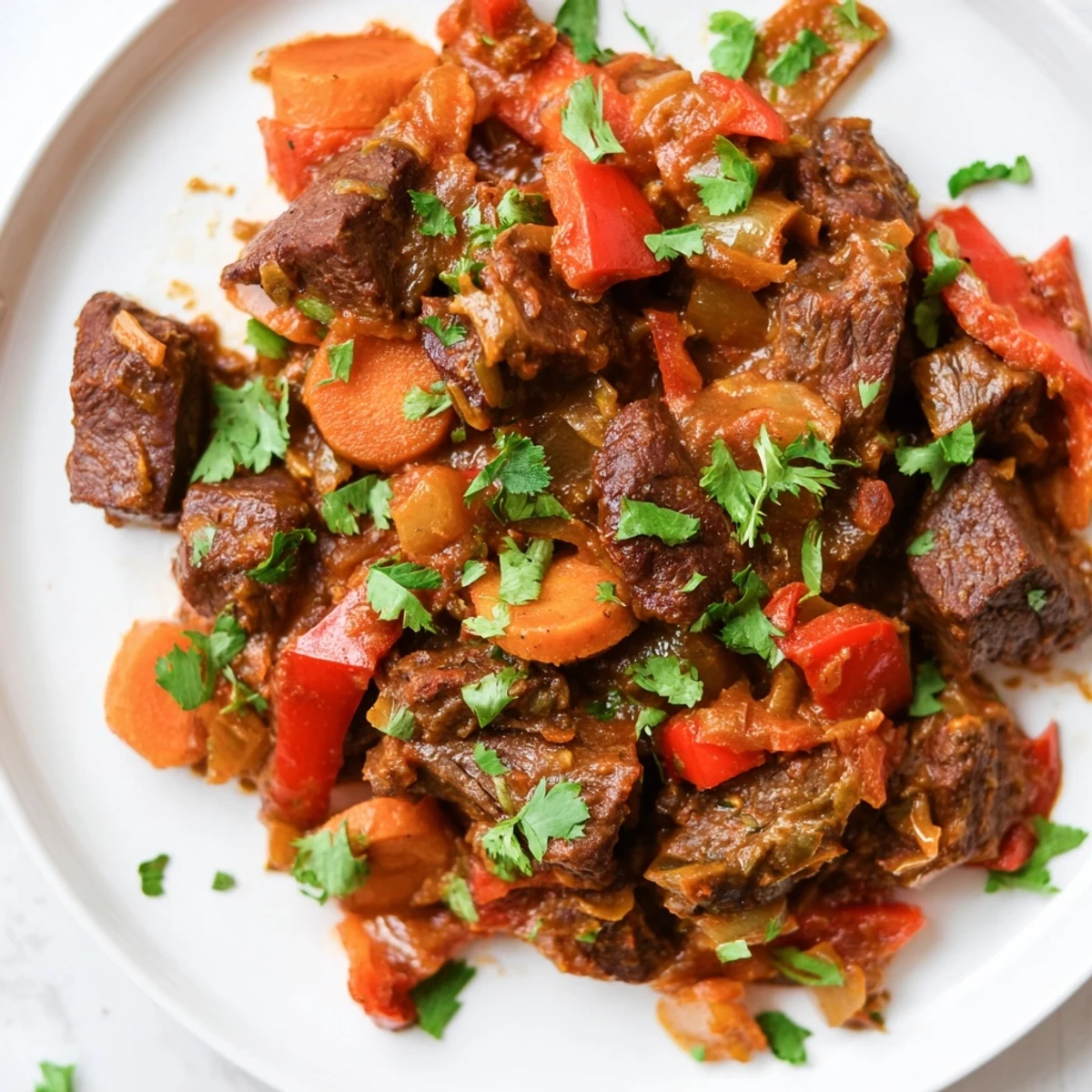 Aromatic, slow cooker beef curry with chunks of tender beef, bathed in rich, creamy sauce.