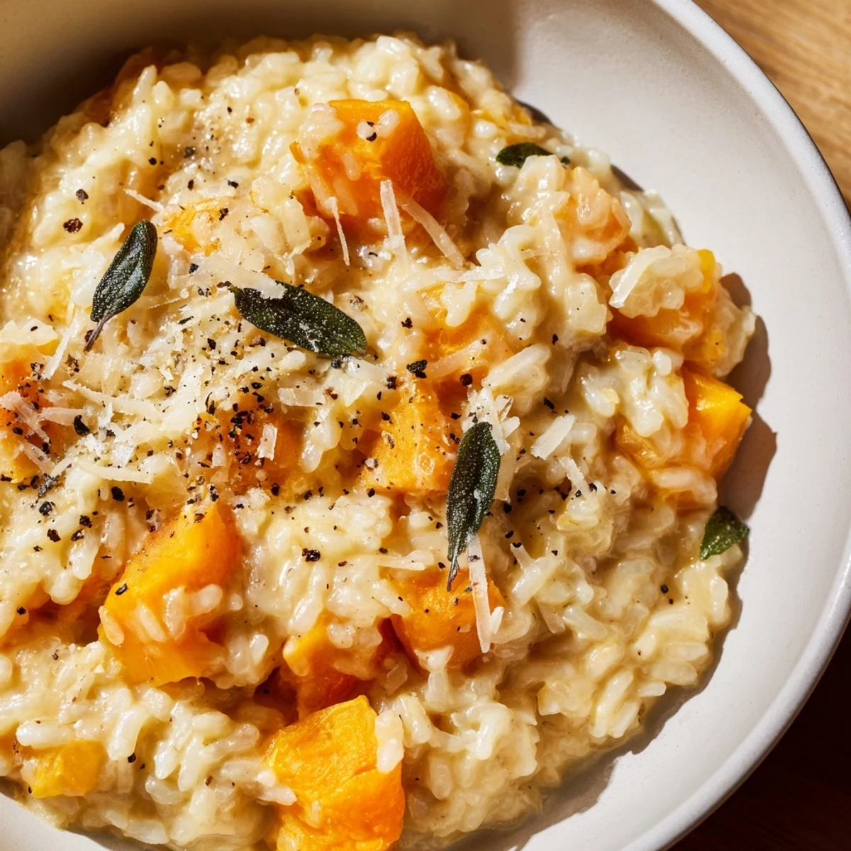 Golden cubes of roasted winter squash stirred into rich Winter Squash Risotto with sage.