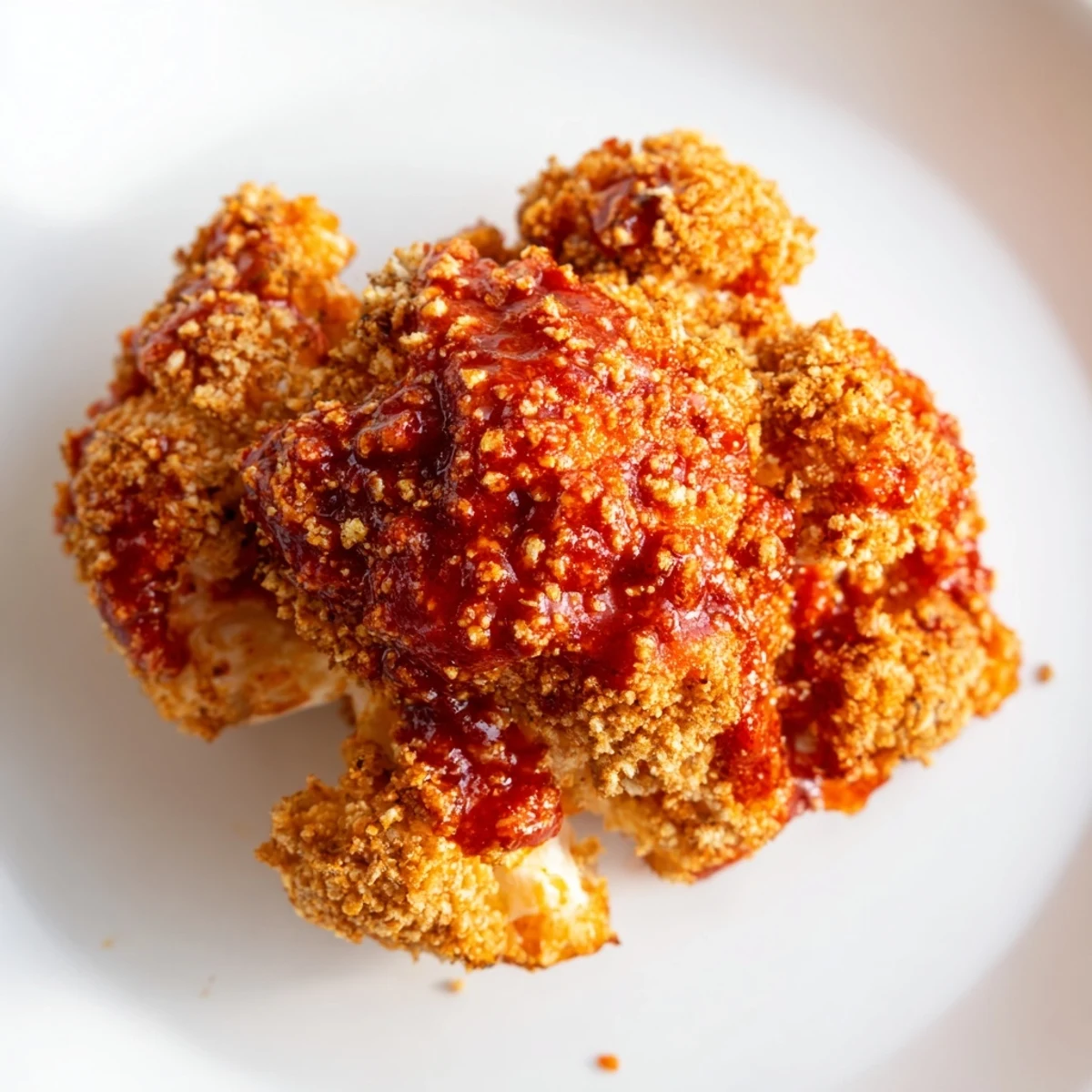 Crispy Spicy Buffalo Cauliflower Wings glisten with orange sauce next to fresh celery sticks.