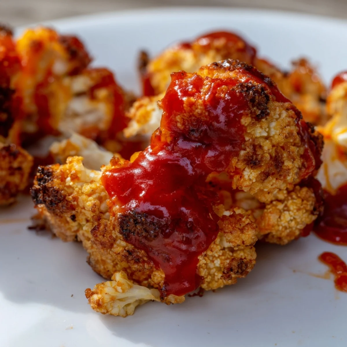 Baked Spicy Buffalo Cauliflower Wings are served with creamy ranch dip for a party.