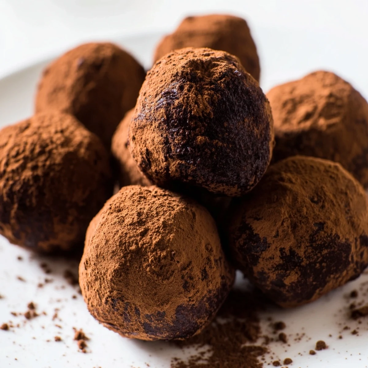 Handmade Dark Chocolate Truffles on a chilled tray, showing a bittersweet cocoa finish and soft, fudgy centers.