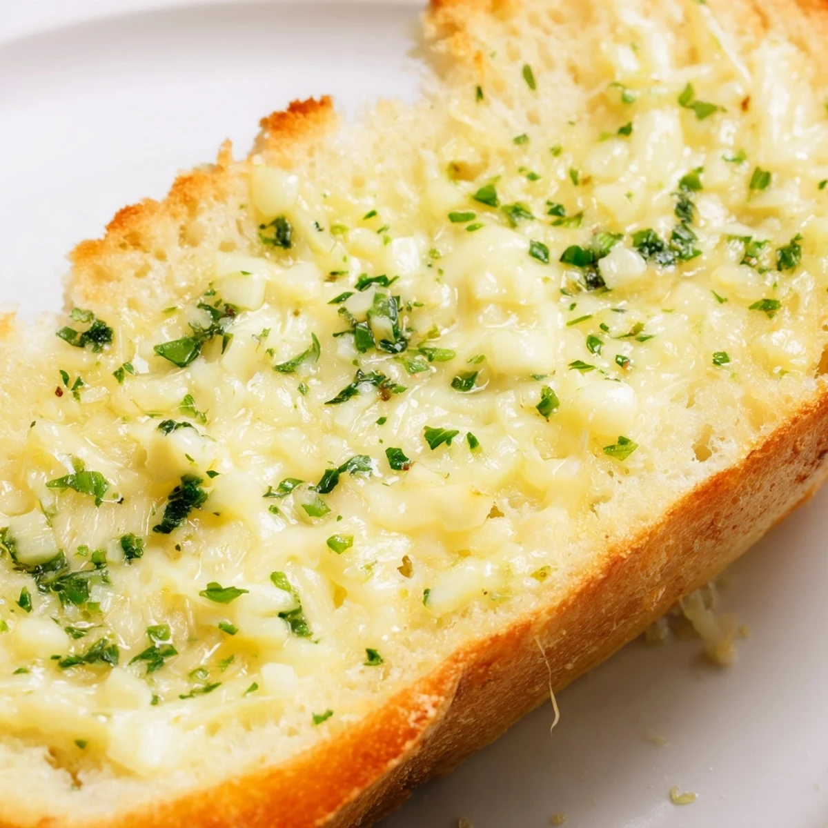 Crispy slices of Garlic Bread with Cheese and Herbs served beside a steaming bowl of tomato soup.
