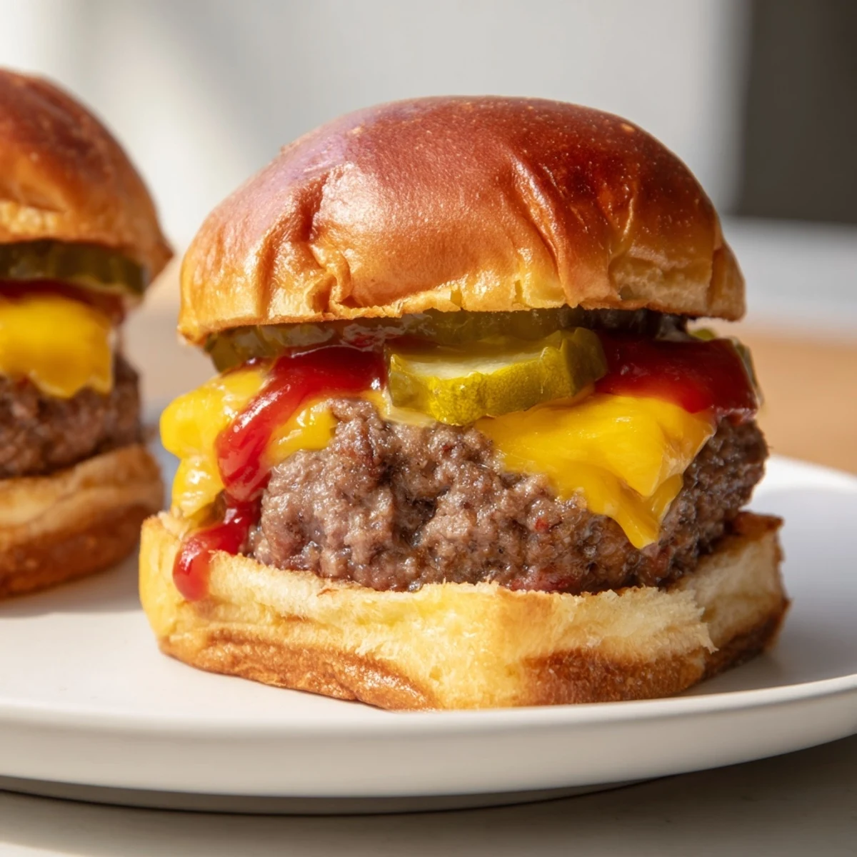 Beef Sliders Cheese Pickles