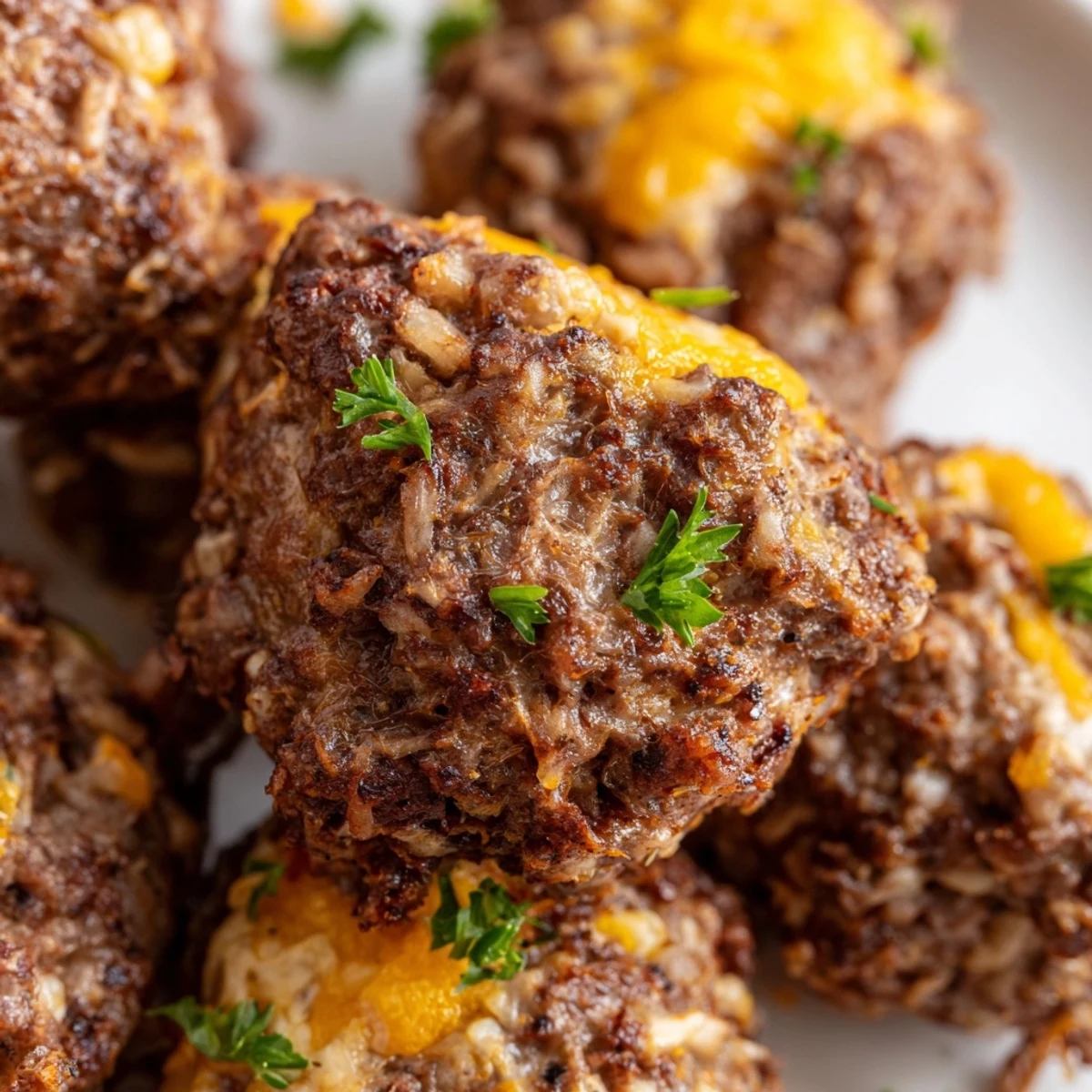 Savory beef snack bites served on a platter with a creamy garlic aioli dipping sauce.