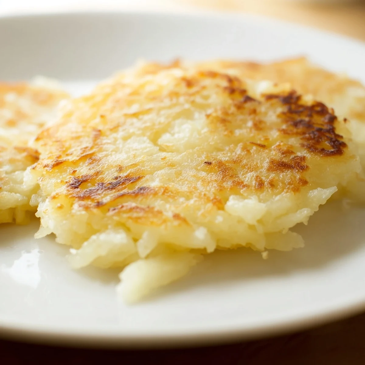 A close-up of freshly fried Boxty Irish Potato Pancakes stacked high, garnished with chives and a side of smoked salmon.  