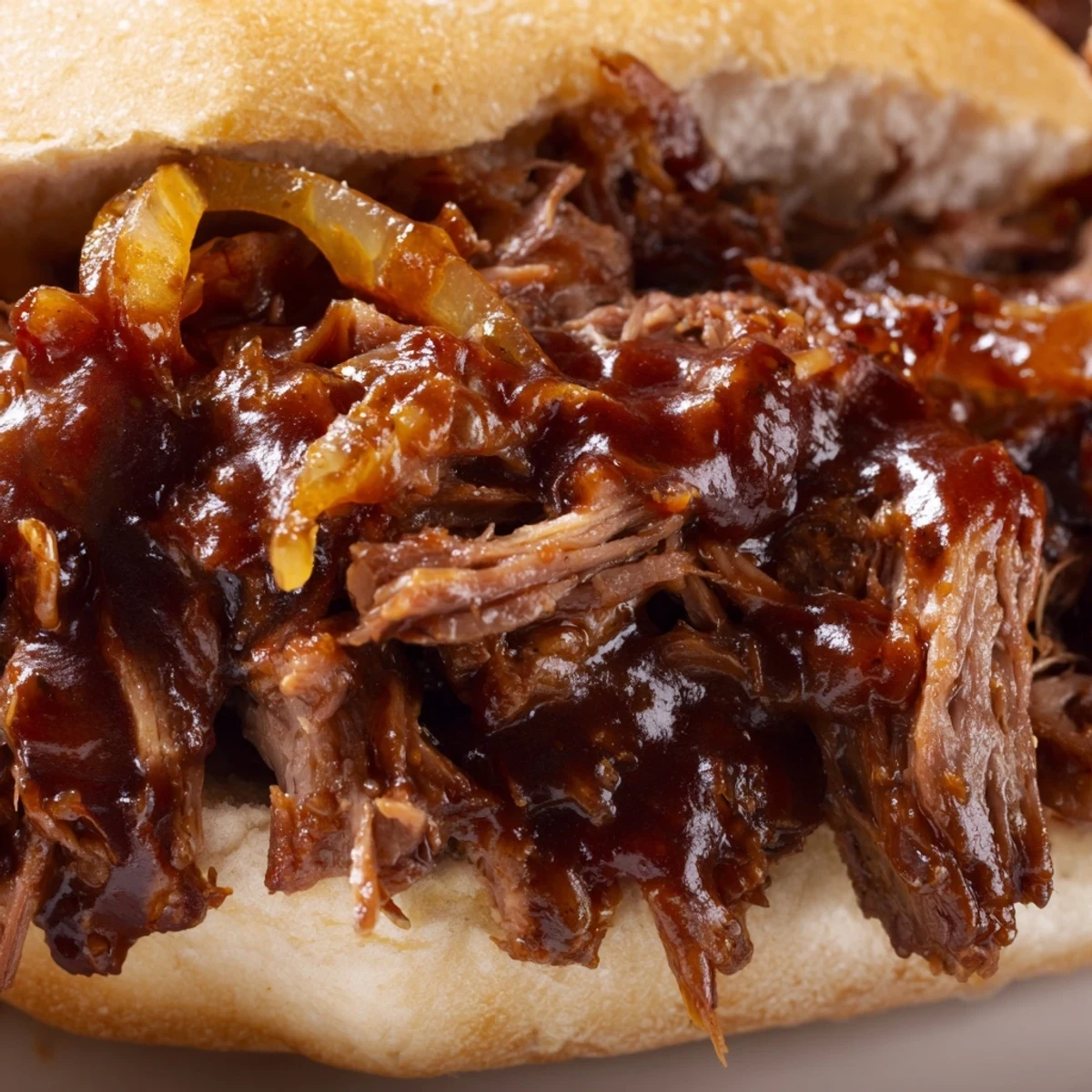 Savory pulled beef sandwiches ready for game day, topped with coleslaw and served with extra barbecue sauce.