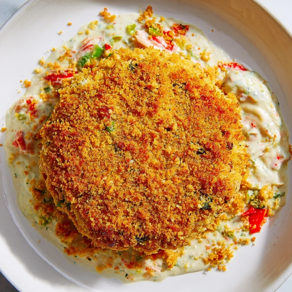 Freshly fried Cajun Crab Cakes with Remoulade Sauce, showing golden-brown exteriors and a side of creamy dipping sauce for a zesty appetizer.