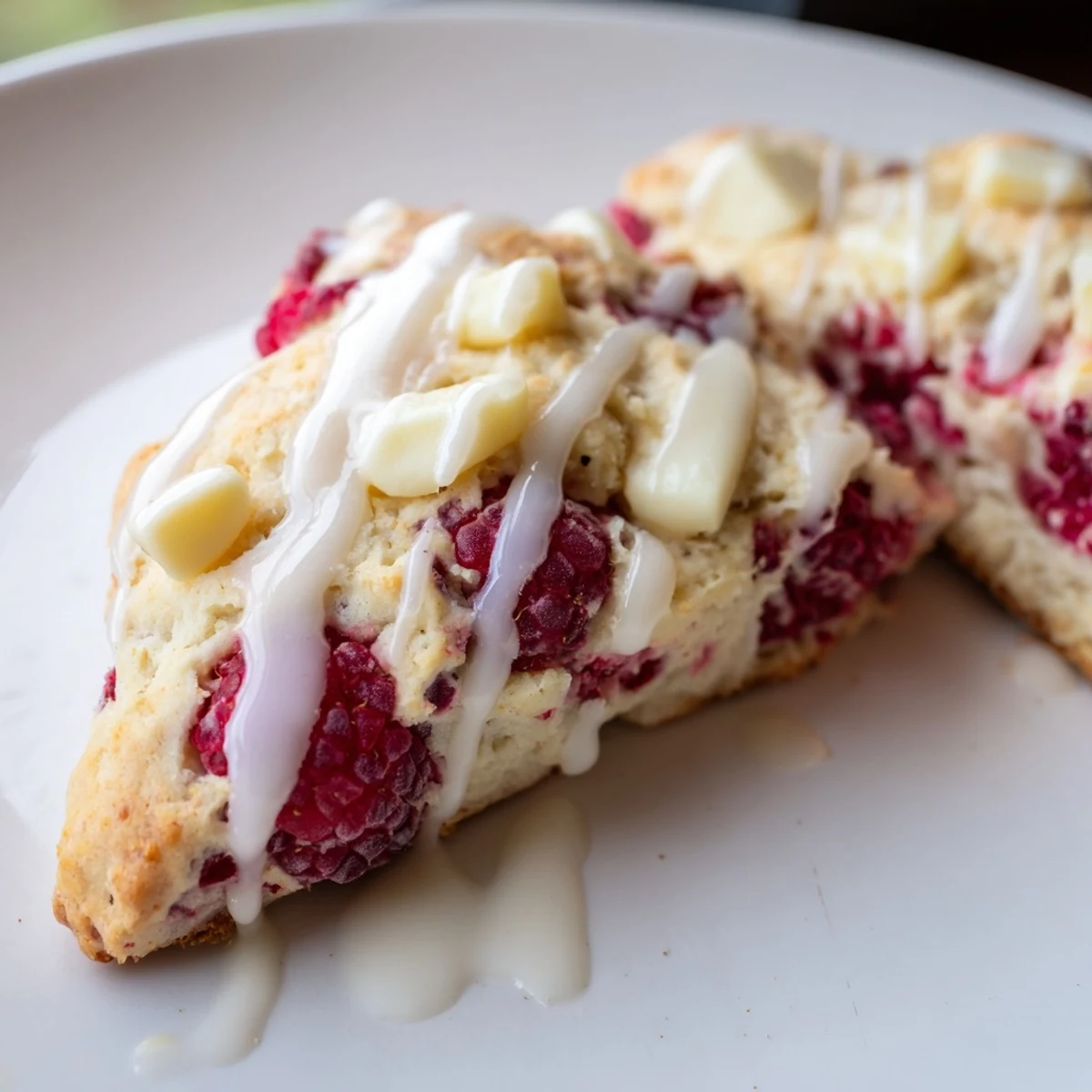 Golden Raspberry White Chocolate Scones studded with berries and white chocolate chips, ideal for an afternoon tea party treat.